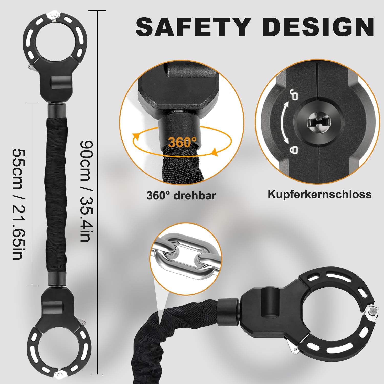 Antivol pour scooter E avec sac, serrure à menottes - Serrure de vélo - Haute sécurité - Pour scooter (cadenas à chaîne C)