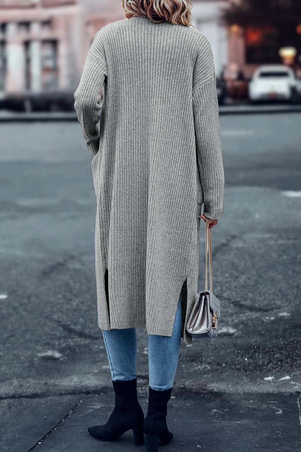 Danedvi Long Cardigan Sweaters for Women Ribbed Knit Open Front Long Sleeve Oversized Fall Casual Coat with Pockets - Image 4