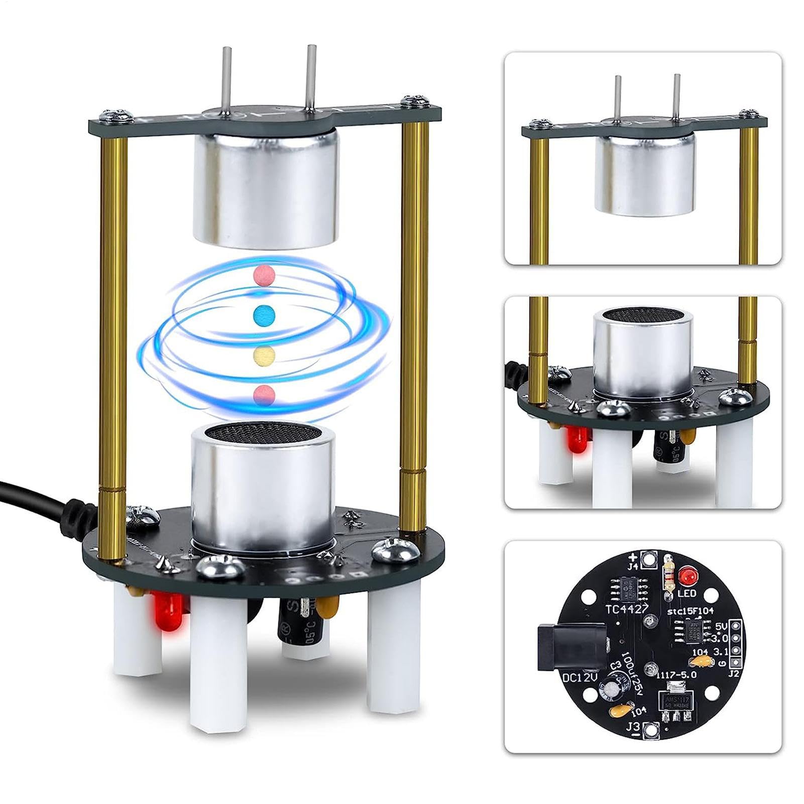 Juego de Bricolaje de levitador ultrasónico: Kit de ensamblaje de producción electrónica, Controlador de Onda estacionaria de transductor Que Incluye Perlas de Espuma y Conector de CC, Proyecto d