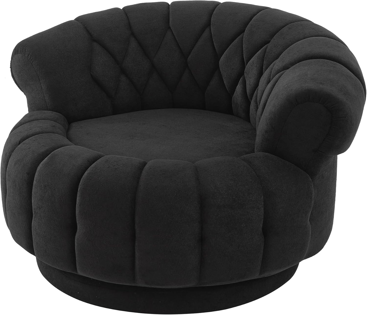 Eafurn Oversized 360° Swivel Accent Barrel Chair, 46" Wide Chenille Upholstered Round Armchair with Channel Tufted Back, Modern Cuddler Sofa for Living Room