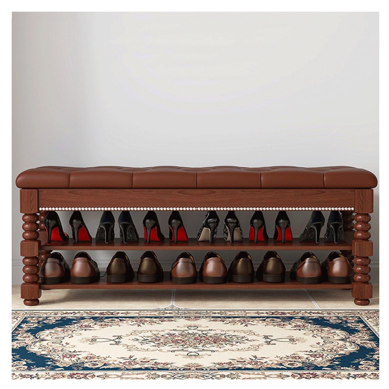 MYUYEE Shoe Bench Entryway- Solid Wooden Shoe Stool, Seatable Shoe Cabinet, Shoe Rack Bench, Shoes Storage Bench For Entryway Living Room Bathroom Bedroom(Bruin)