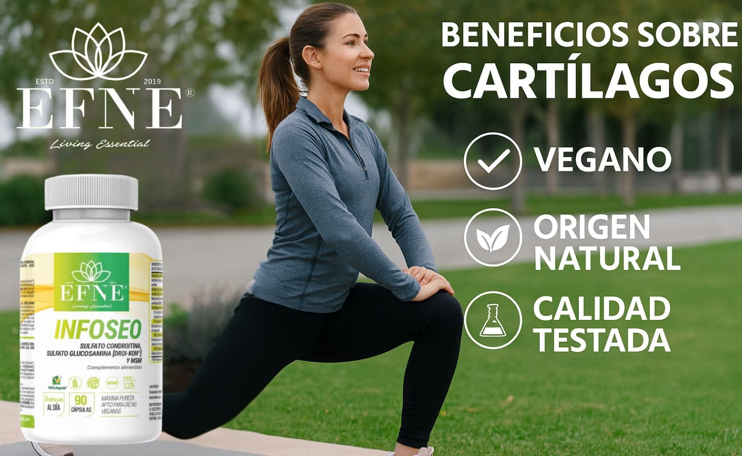 EFNE | Infoseo Articulaciones | Glucosamina, Condroitina (Droi-Kon®) y MSM | 90 Cápsulas | Suplemento para Cartílagos, Huesos y Movilidad | Fórmula Avanzada | Alta dosis