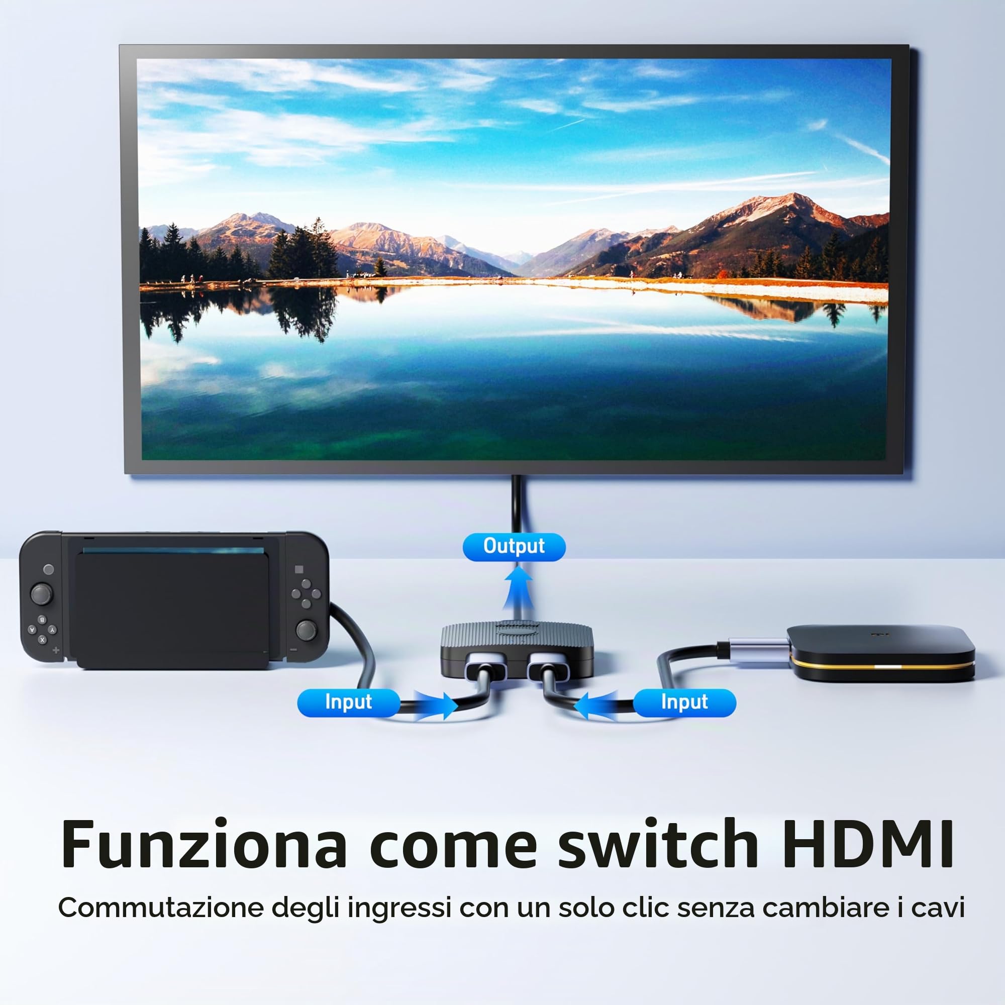 BENFEI Commutatore HDMI 4K, 2 Ingressi 1 Uscita, Supporta 4K 3D HD 1080P per Firestick Xbox PS4 Roku HDTV