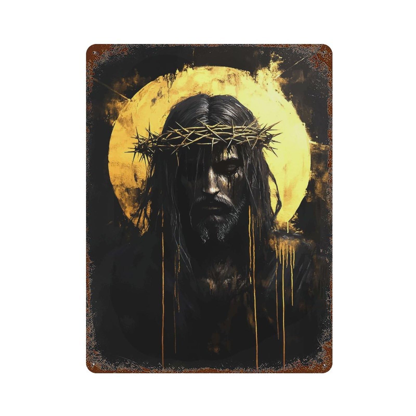 Rust Effect Jesus Christ Painting Weathered Tin Sign 15.7"x11.8", Farmhouse Wall Decor for Farmhouse, Kitchen And Entryway Decor