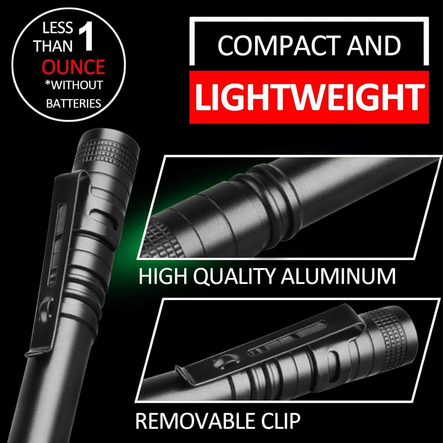 2-Pack Green LED Flashlight – Zoomable, Water & Shock Resistant, Pen Light, Single Mode Green Light LED Torch for Hiking, Fishing, Camping & Night Vision (4)