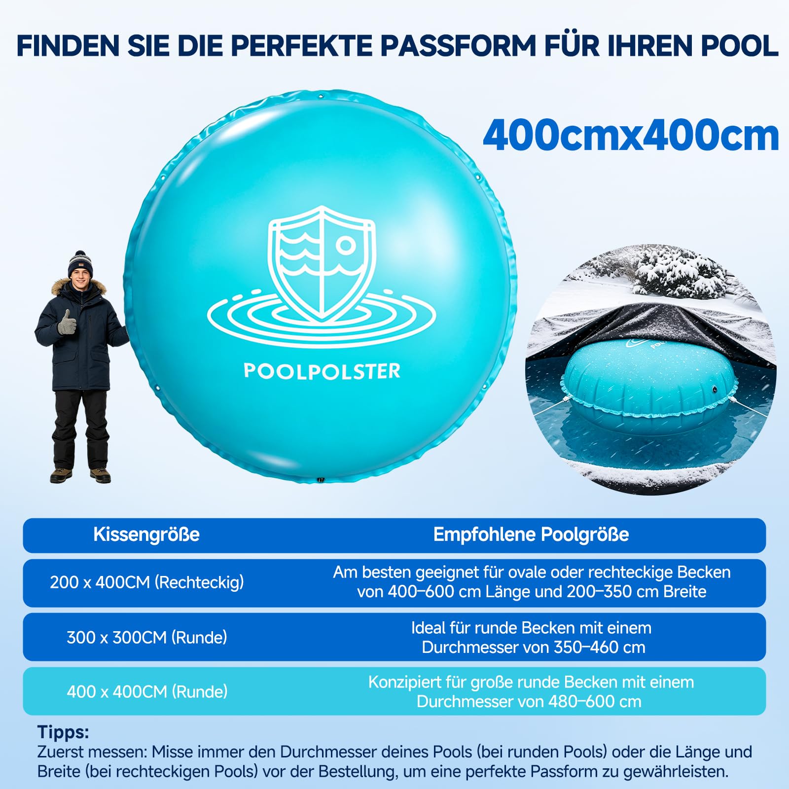 SUNYRISY Cuscino ad aria per piscina, resistente all'inverno, rotondo