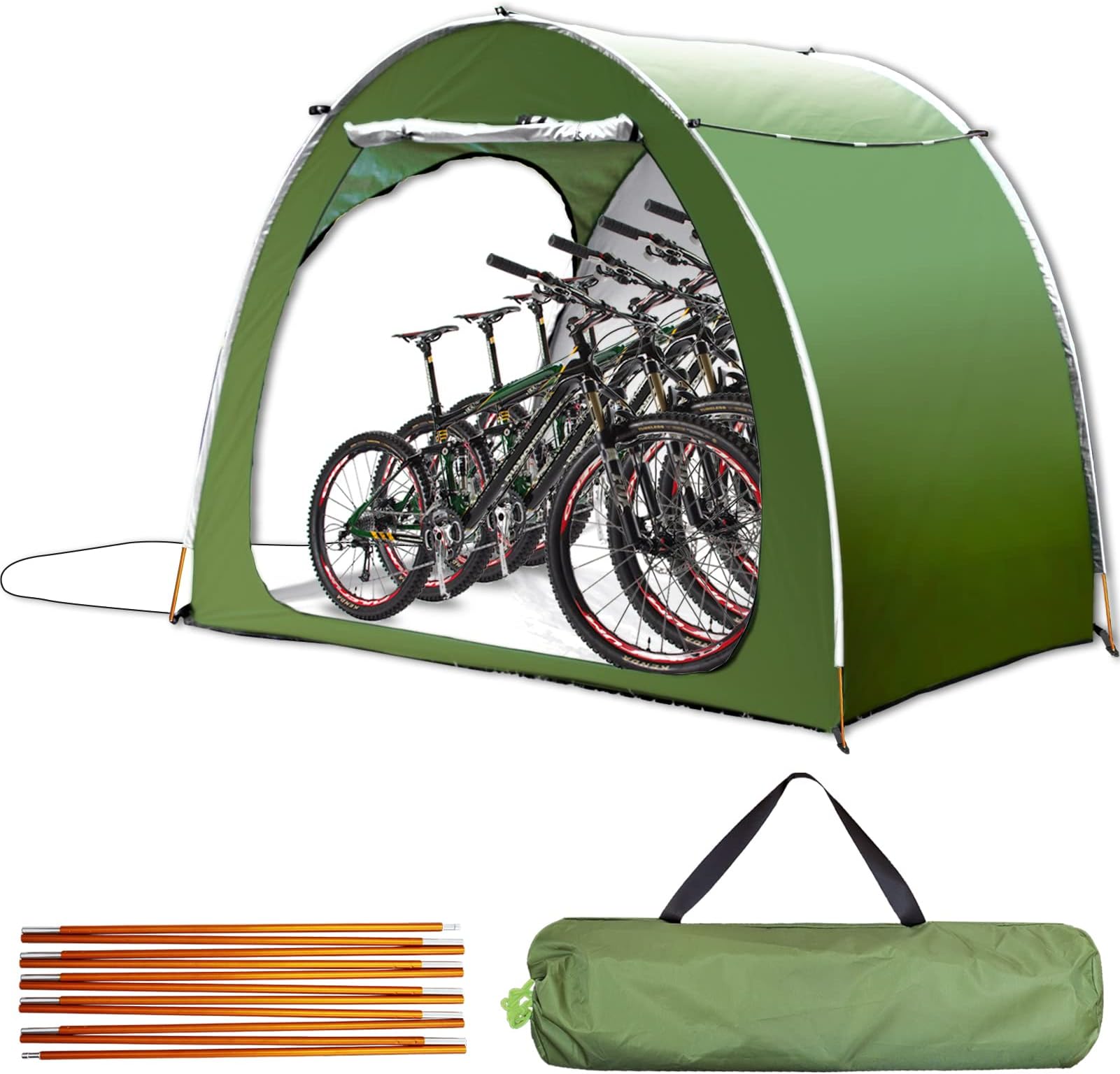 HuaKastro 80"Lx60"W Extra Large Waterproof Bike Cover Storage Tent for 4 Bikes w/ Dual Doors and Premium Aluminum Support Poles, UV-Proof 210D Oxford Fabric Shed, Easy Setup, Portable and Space Saving