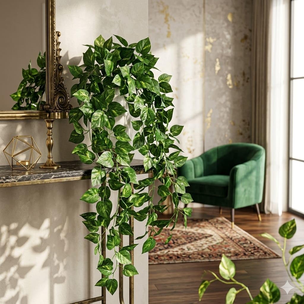 SAUDEEP INDIA Artificial Green Leaf Money Plant Garland | 7.2 Feet Bel Vine Creeper | Realistic Hanging Fake Leaves Ivy | Home Decor for Door, Wall, Balcony, Garden & Festival Decoration(150 Vines)