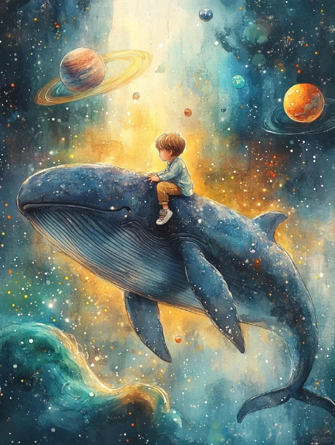 Rqwybcaxn Bead Cross Stitch Kits Whales and Planets 40x50cm