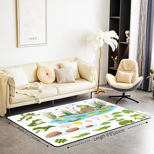 Miniatura 2 de Alfombra de área de rana de 5 x 7 pies, bonita alfombra familiar de ranas de dibujos animados para sala de estar, dormitorio, decoración temática