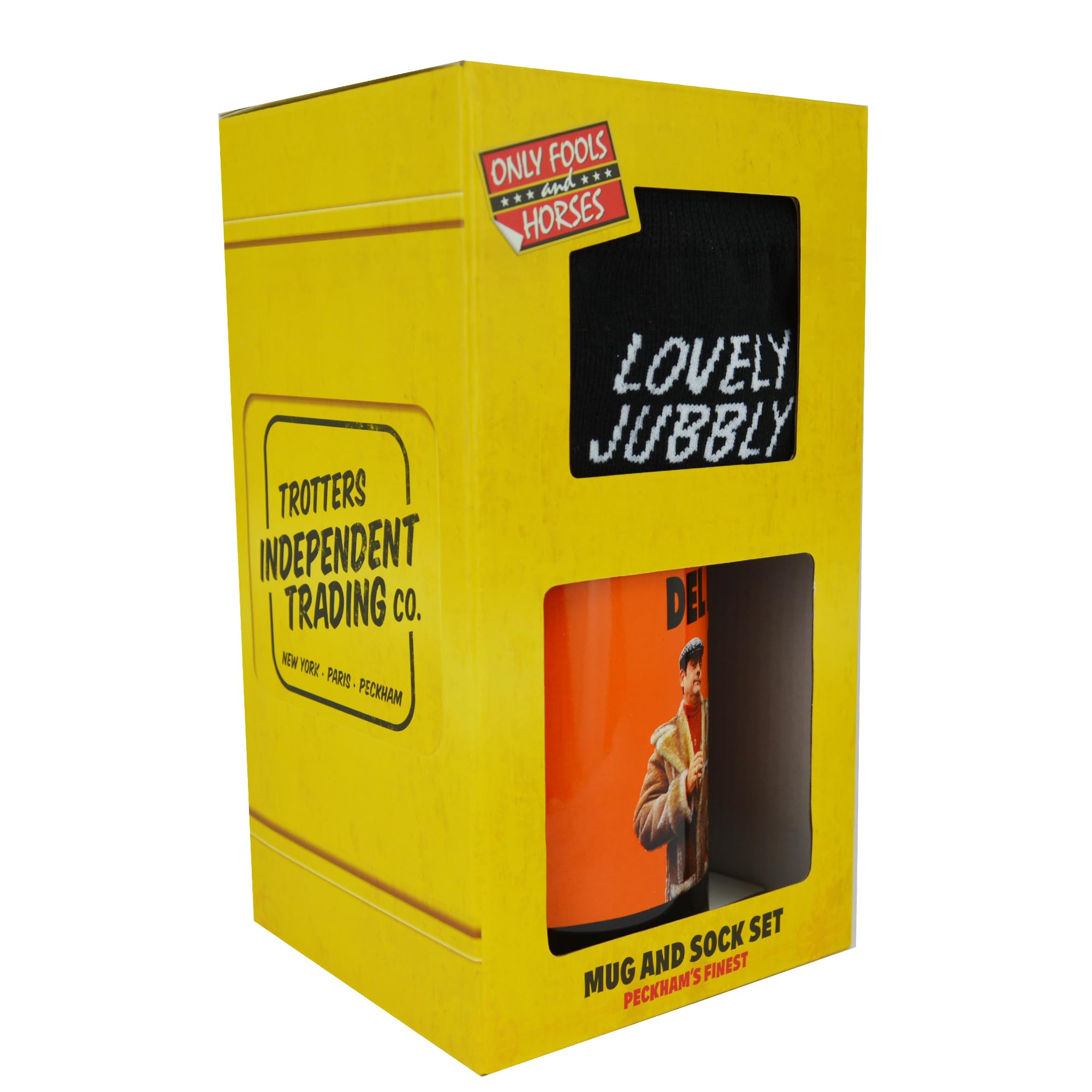 Only Fools and Horses Daves Mug & Socks Gift Set | Retro 80s TV Show Novelty Mug + Black Cotton Crew Socks | Gift for Show Fan & Collector | Del Boy & Rodney Lovely Jubbly