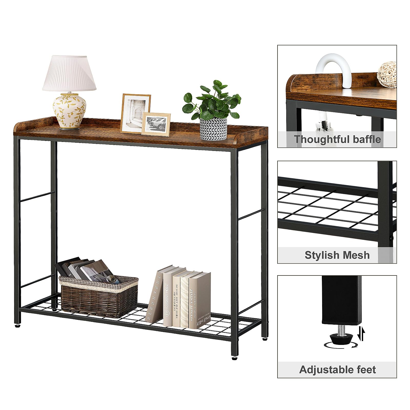 smalle consoletafel entreetafel (lengte 100 cm / draagvermogen 49,9 kg), 3-laags haltafel