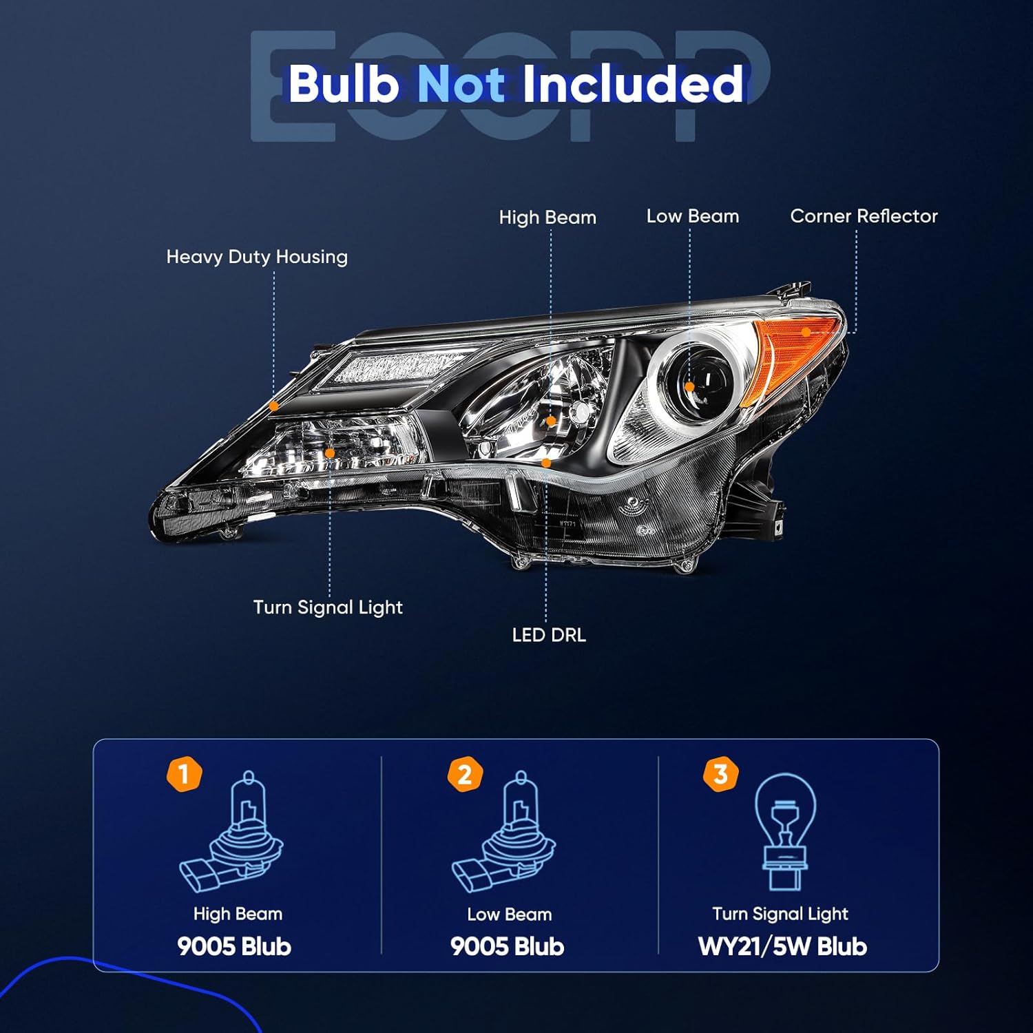 ECCPP Headlight Assembly Fit for Toyota RAV4 2013-2015 Black Housing Amber Reflector Pair Headlights 81170-OR042