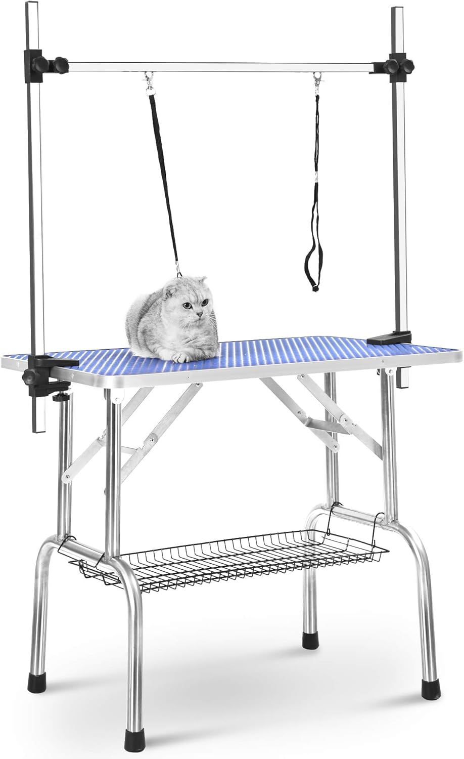 JULYFOX Dog Grooming Table Double Leash, 36 inch Folding Pet Grooming Table W/Storage Mesh Tray Arm Clamp Adjustable Height 300LB Heavy Duty Portable Grooming Table for Small Medium Dogs Cats Bunny
