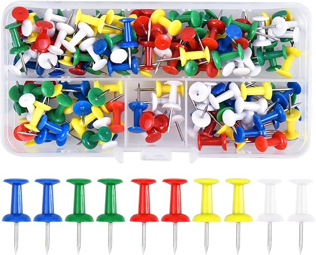 Dokpav 2 Boxes 200PCS Colourful Push Pins with Plastic Heads and Steel Points, Map Tacks Drawing Pins, Drawing Push Pins, Map Thumb Tacks, Map Pins for Map Drawing Cork Notice Board Decorative Office