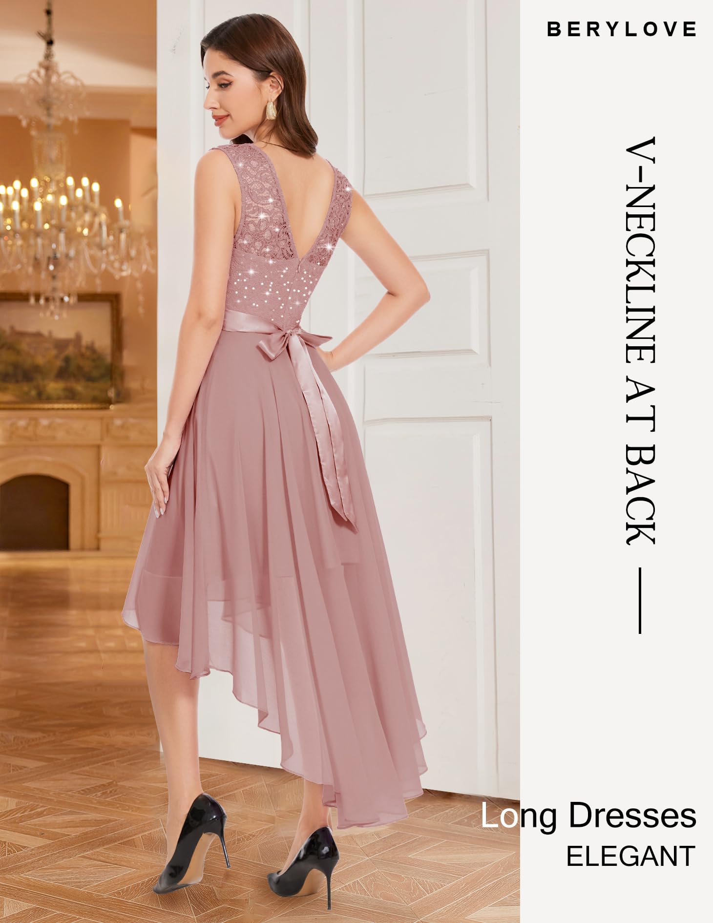 Berylove Damen Vokuhila Cocktailkleid Abendkleider Elegant für Hochzeit Festliche Kleider Ärmellos Brautjungfernkleid