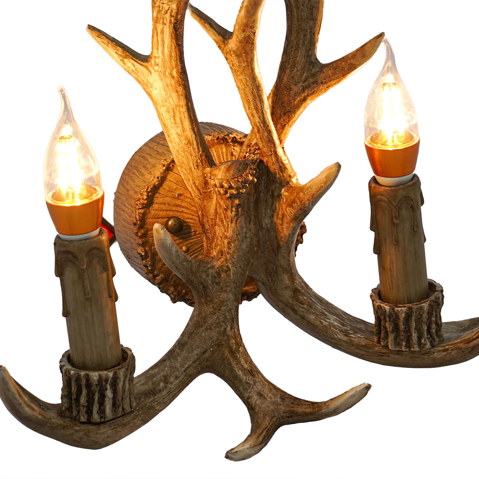Lampadario da parete, Lampada da parete con corna di cervo, Con corna, Illuminazione in resina rustica, Set di luci LED 5W dimmerabili E14 calde, Illuminazione per corridoio in stile country e