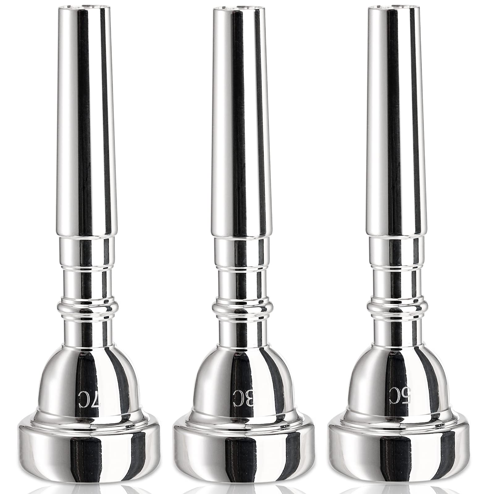 Pumtus 3 Pack Trumpet Mouthpiece, 7C 5C 3C Silver Plated Mouthpiece for Beginners, Professional Players