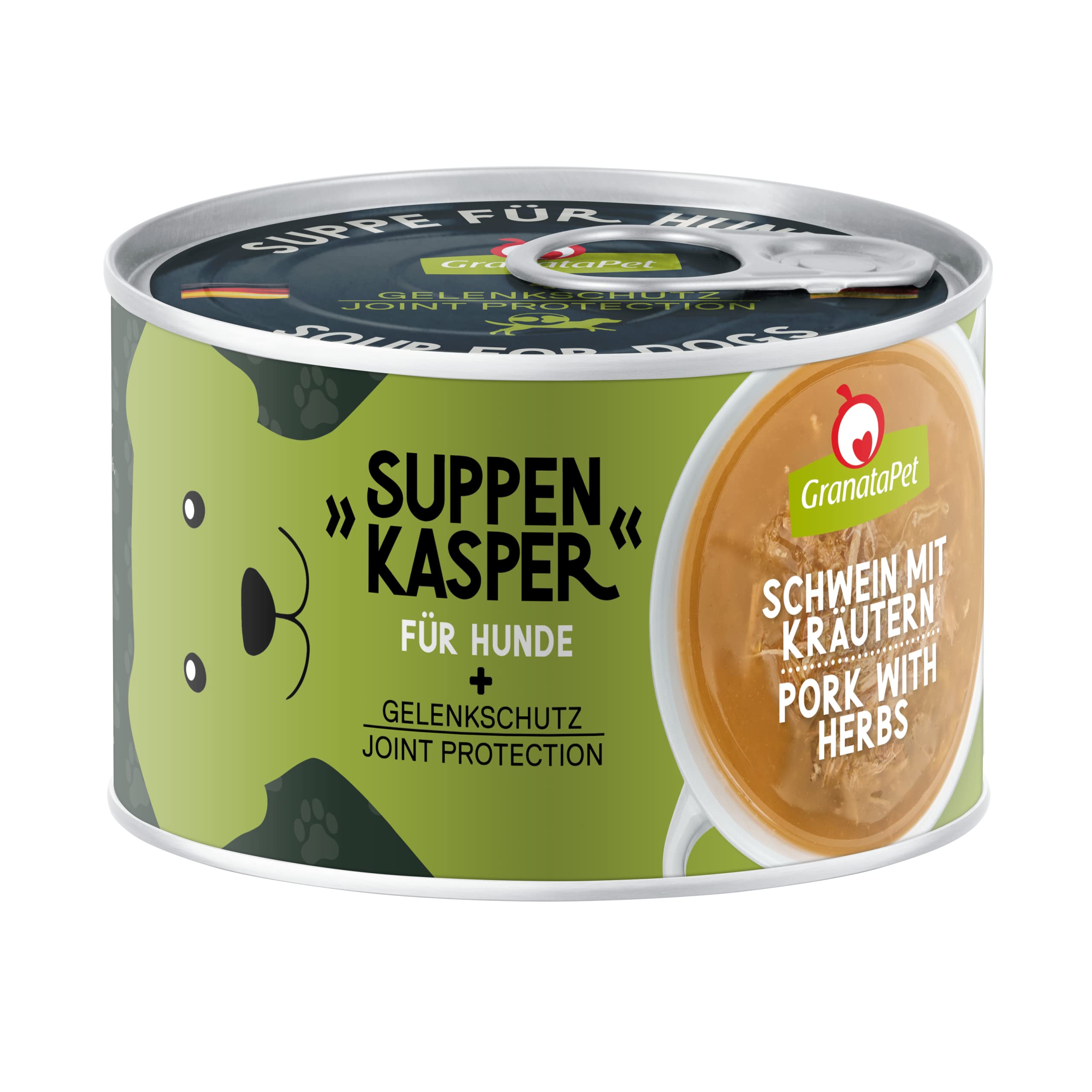 GranataPet Suppenkasper Schwein mit Kräutern, Suppe für glückliche Hunde, Snack mit Grünlippmuschel & Mineralien, Hundefutter ohne Getreide für eine artgerechte Ernährung, 140 g
