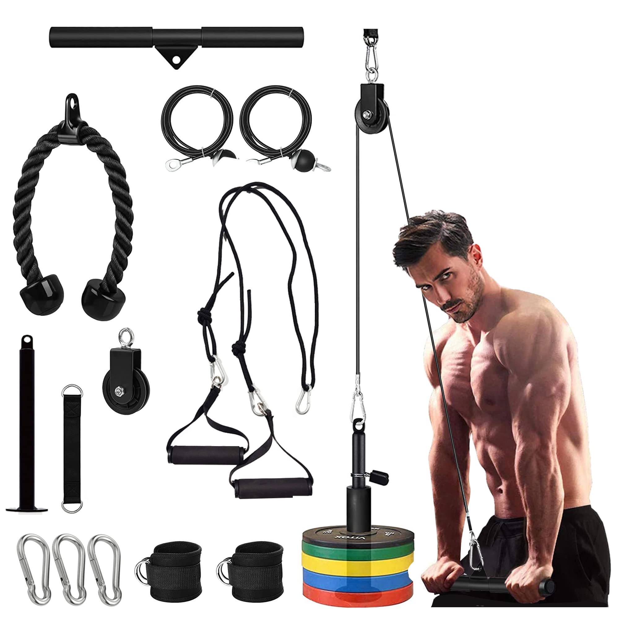 Weight Cable Pulley System Gym, LAT and Lift Pulley System for Home Gym Equipment, Biceps Curl Workout, Tricep Pull Down, Upgraded DIY Fitness Machine Attachment