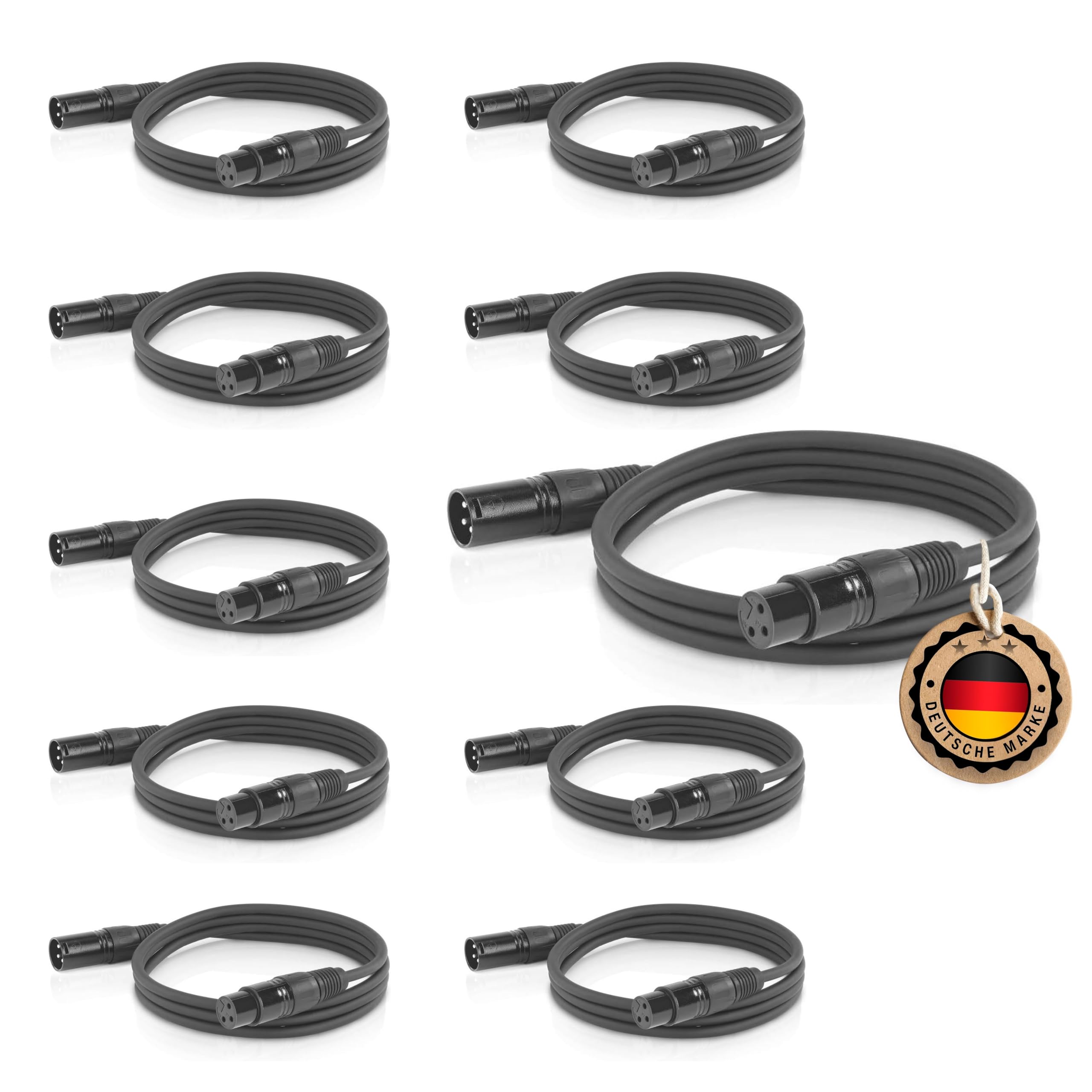 ETEC - Cable de audio XLR (10 unidades, 3 m, cable de micrófono DMX OFC, cobre)