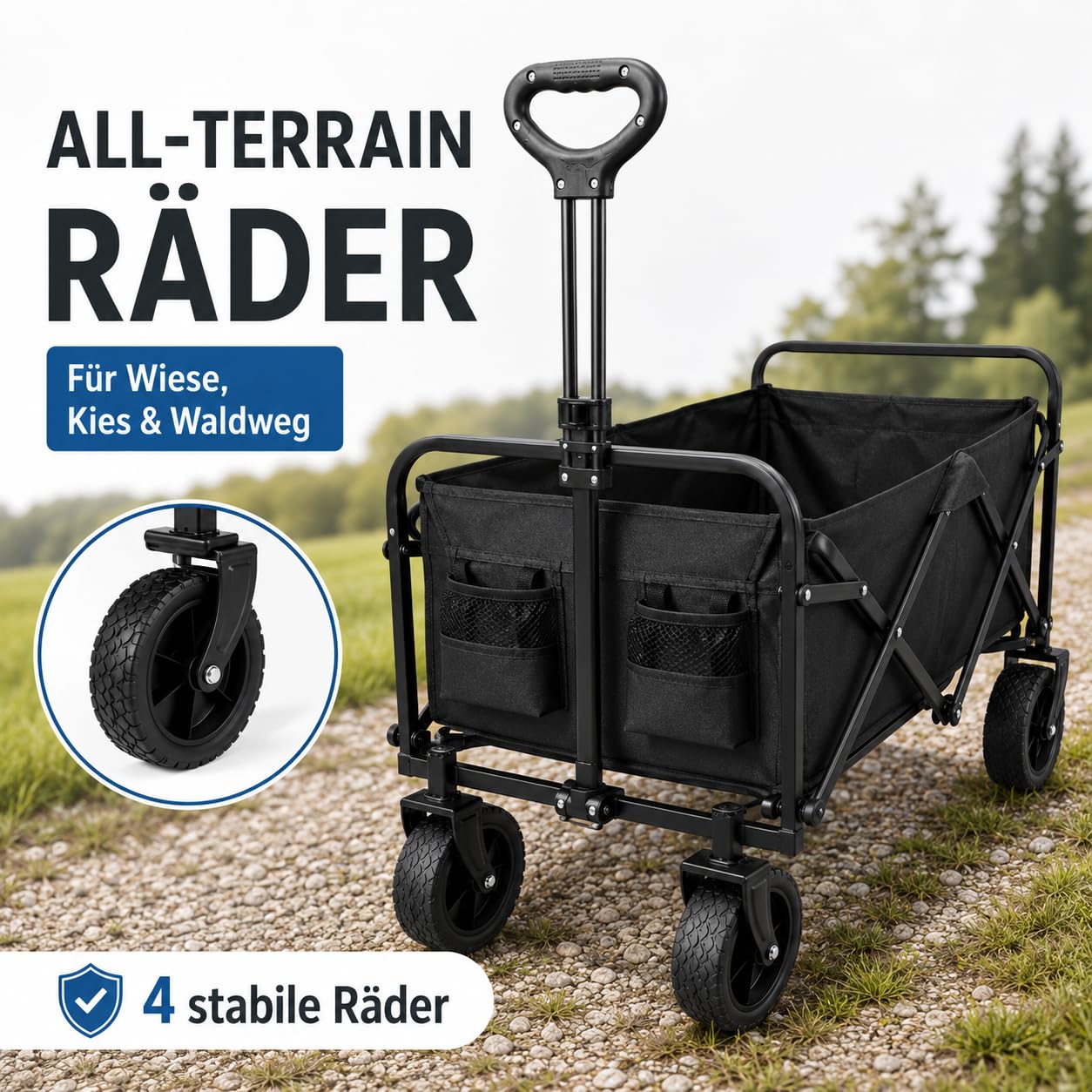 Bollerwagen faltbar - 320 L bis 250 kg Tragkraft - Strandwagen schwarz
