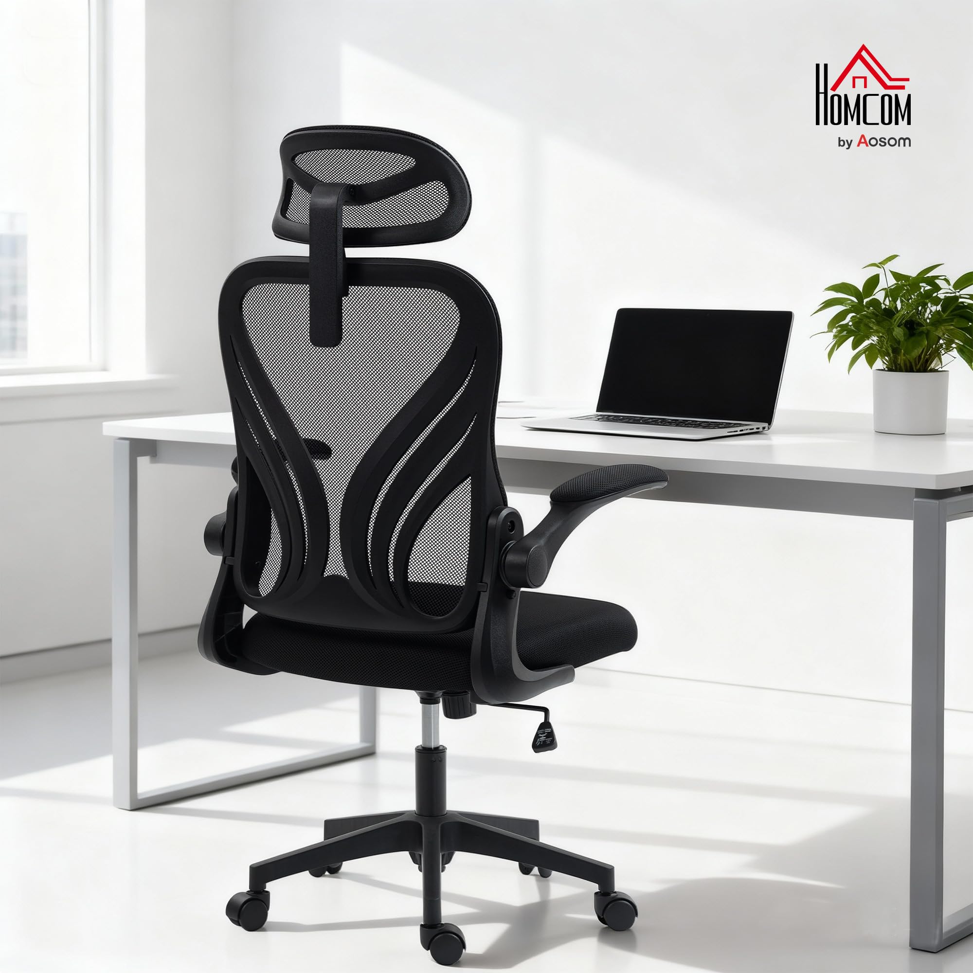 HOMCOM Sedia Da Disegno Ergonomica Con Braccioli Ribaltabili – Altezza Regolabile 99-119 Cm – Schienale In Rete E Poggiapiedi - 2