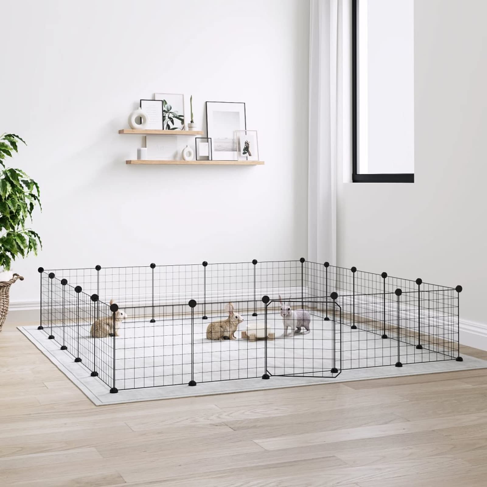 Jaula para Mascotas de 20 Paneles Puerta, JUNZAI Jaulas para Conejos, Jaula Cobaya, Recinto para Conejos, Valla para Mascotas, Cosas para Conejos, Parque para Conejos, Acero Negro 35x35 cm