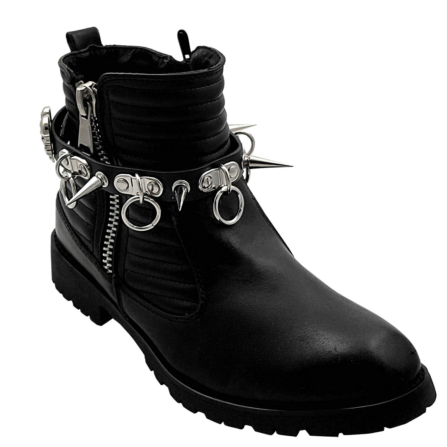 vogueteen Men Biker Punk Boots Bracelets Chain Skull Pair Leather Strap Spike adjustable