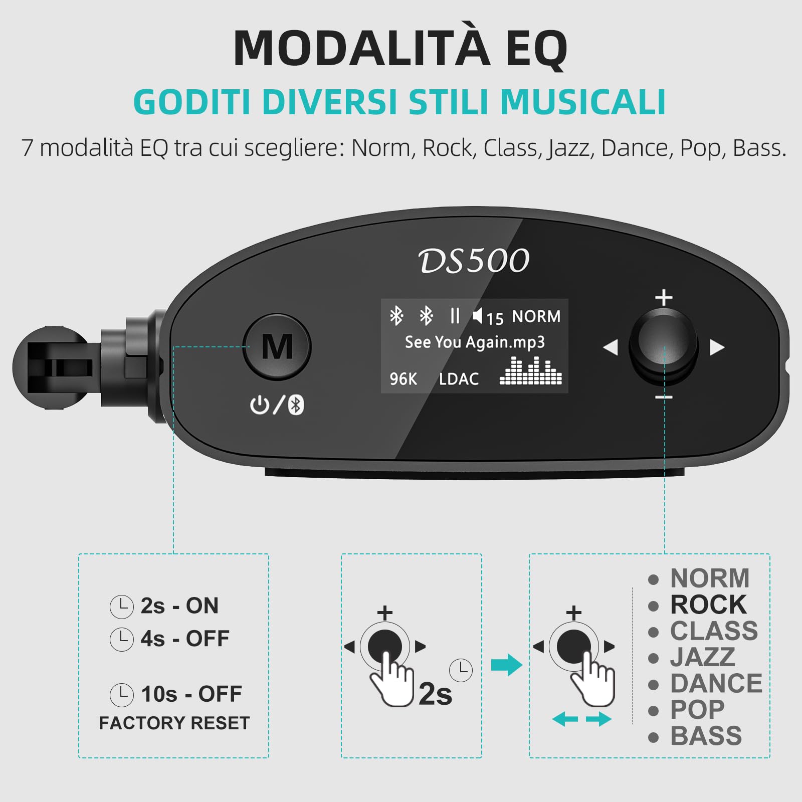 1Mii Ricevitore Bluetooth HiFi LDAC, Adattatore Audio Bluetooth 5.3 con DAC Audiofilo, aptX HD e Bassa Latenza, con Uscita RCA/Ottica/Coassiale, Display OLED per Stereo, Amplificafore-DS500