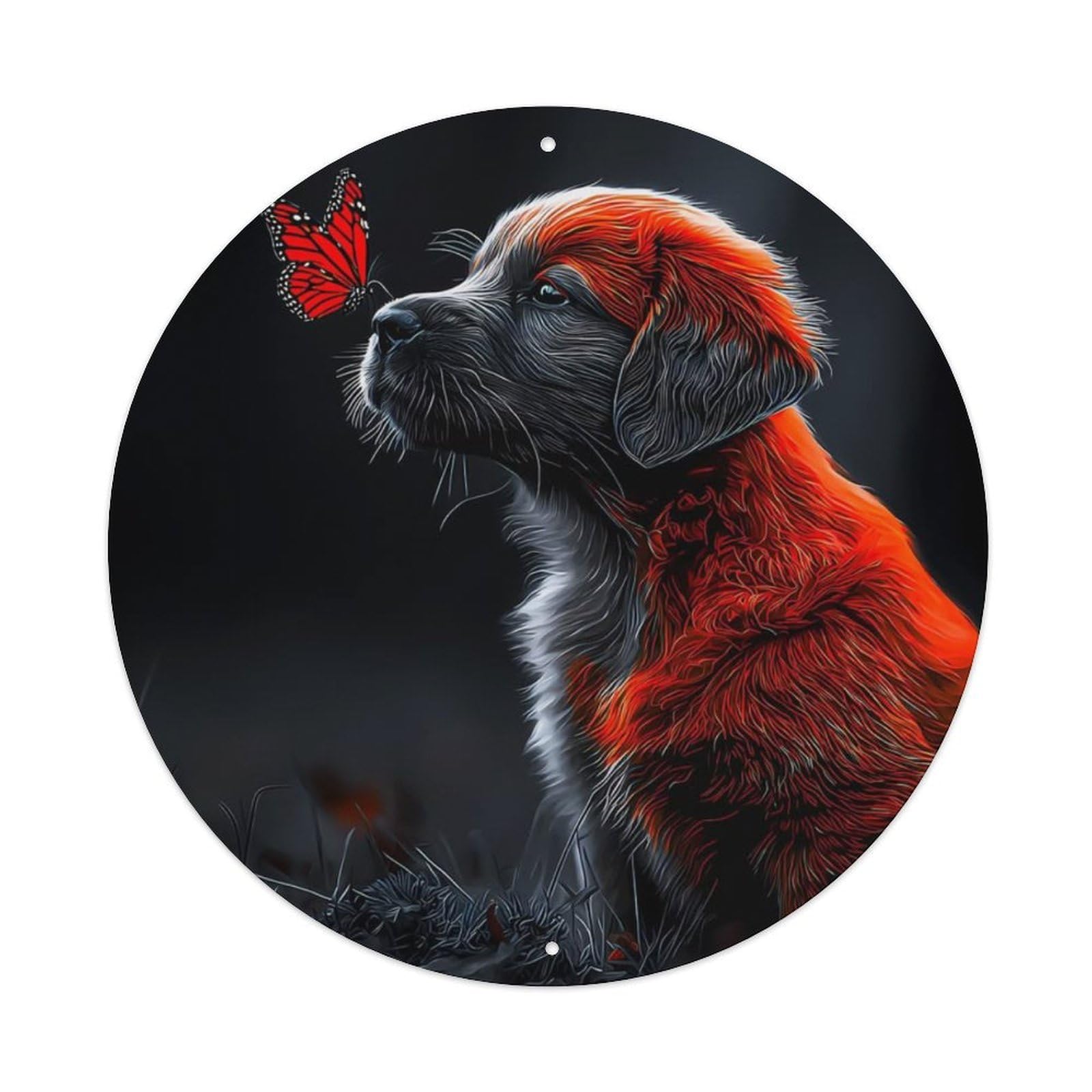 Animal Puppy Cute Puppy with Butterfly Vintage Metal Tin Sign Plaque Wall Decor for Cafe, Club Bar, Office, Garden Metal Poster 8x8Inch
