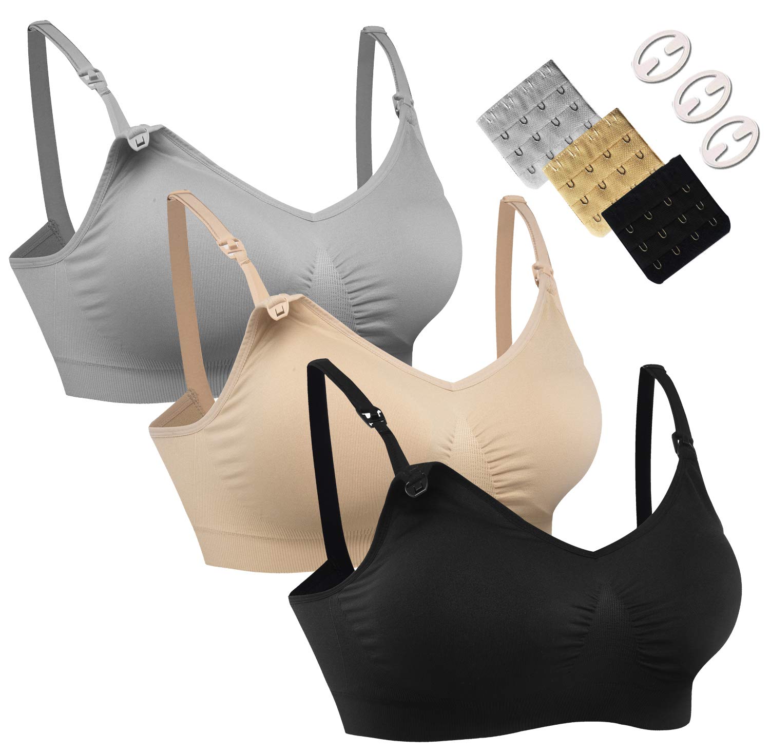 HOFISHWomen's Nylon,Spandex Wire Free Seamless Molded Bra (Pack of 3) (3 MATRNITY(B+S+G) Set Mix(L)_03pcs/Pack(New 3 Colors)