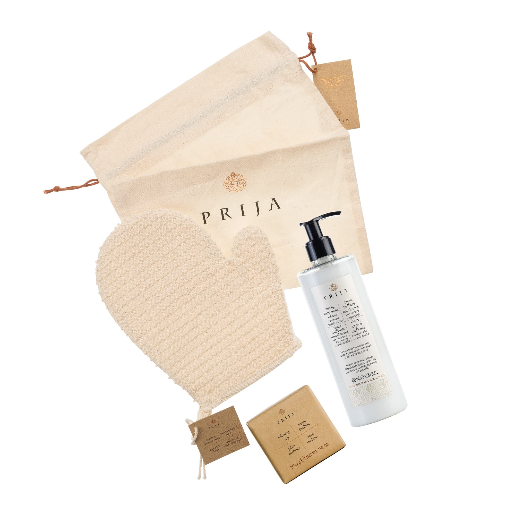 Prija Body Toning Gift Pack with Toning Body Cream 380ml, Softening Soap 100g and Smoothing Cotton Bath Glove - Image 2