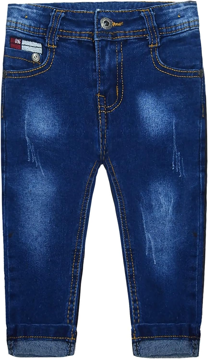 KIDSCOOL SPACE Baby Girl Boy Jeans,Little Kid Elastic Band Inside Ripped Stretchy Denim Jean Pants