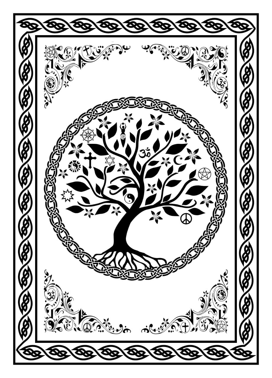 Ava Collections Circle Tree Of Life B/W Black And White Tree Of Life Tapestry Wall Hangings Nature Wall Art Trippy Hippie Small Bohemian Poster Boho Decor Size 102X76 Cm ()