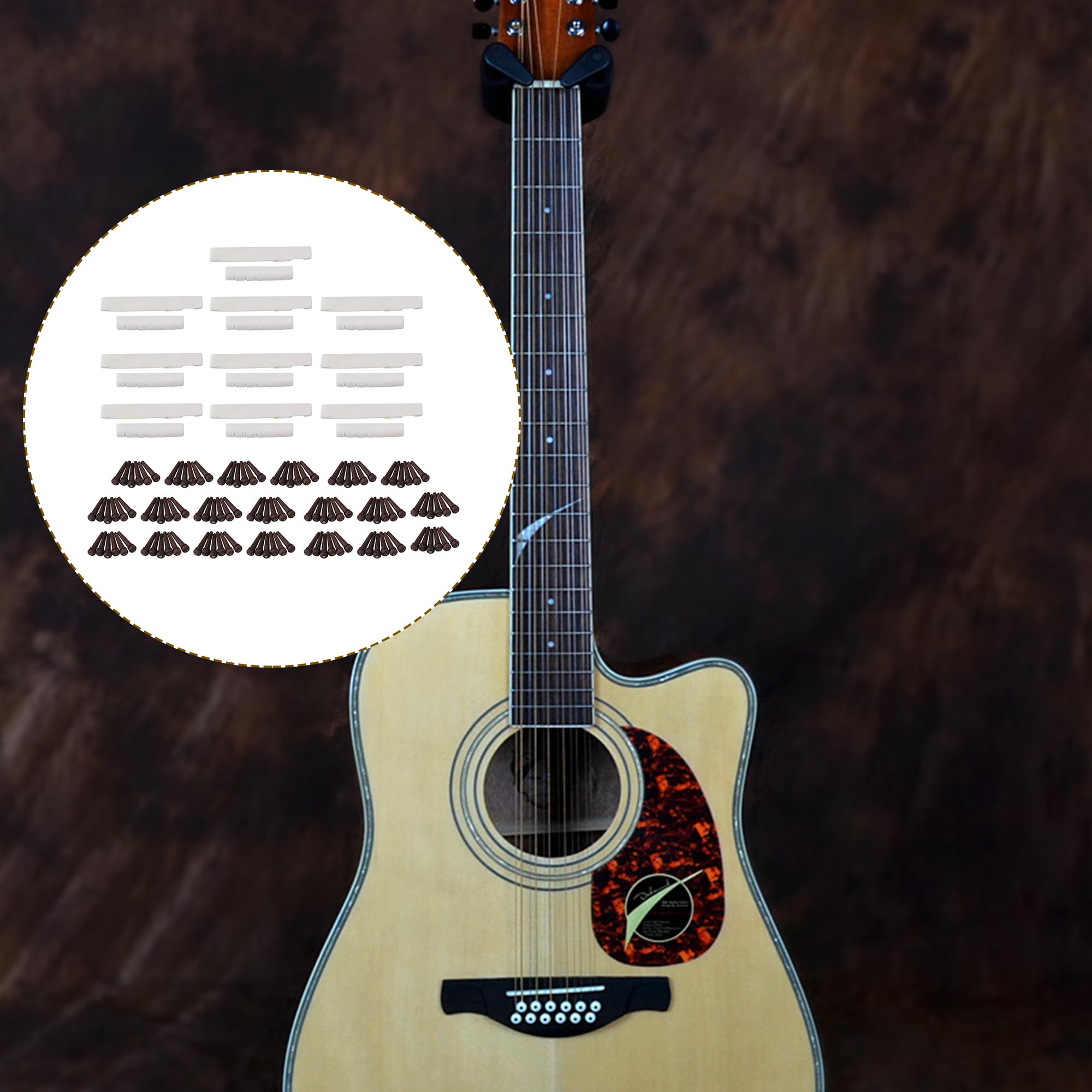 Yibuy 140 pezzi 12 corde folk chitarra ponte scanalato selle dadi con perni in legno