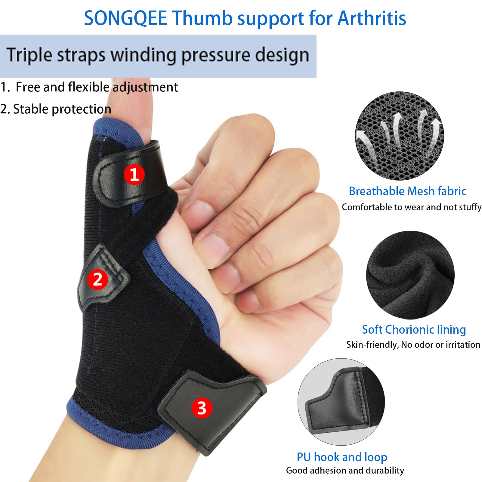 SONGQEE CMC Thumb Brace Wrist Support for Arthritis Reversible Thumb Splint for Right Left Hand Thumb Support for Pain Relief Trigger Thumb - Image 2