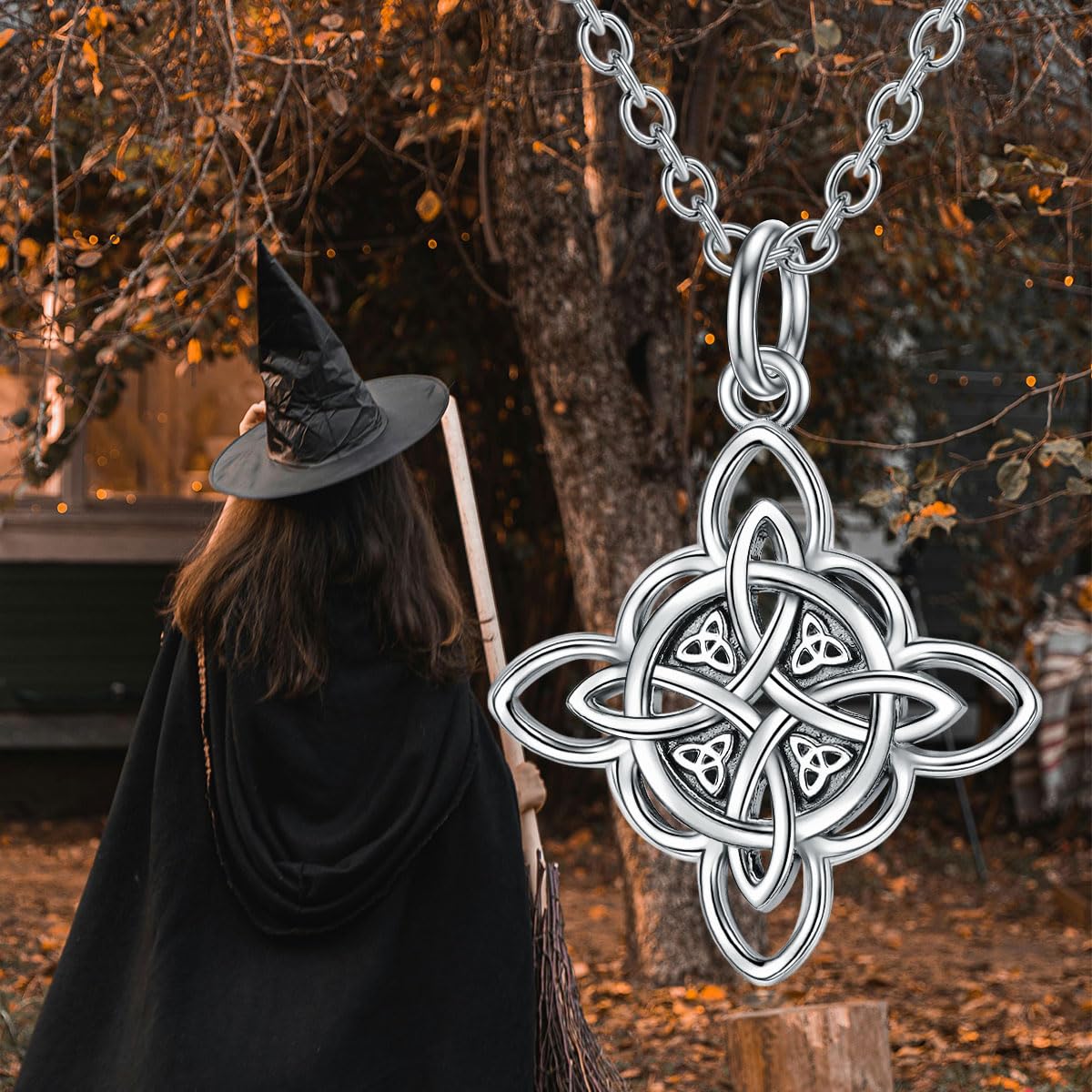 YFN Hexenknoten Kette Sterling Silber Hexe Anhänger Halskette Hexen Schmuck für Damen Witchy Geschenke für Mädchen