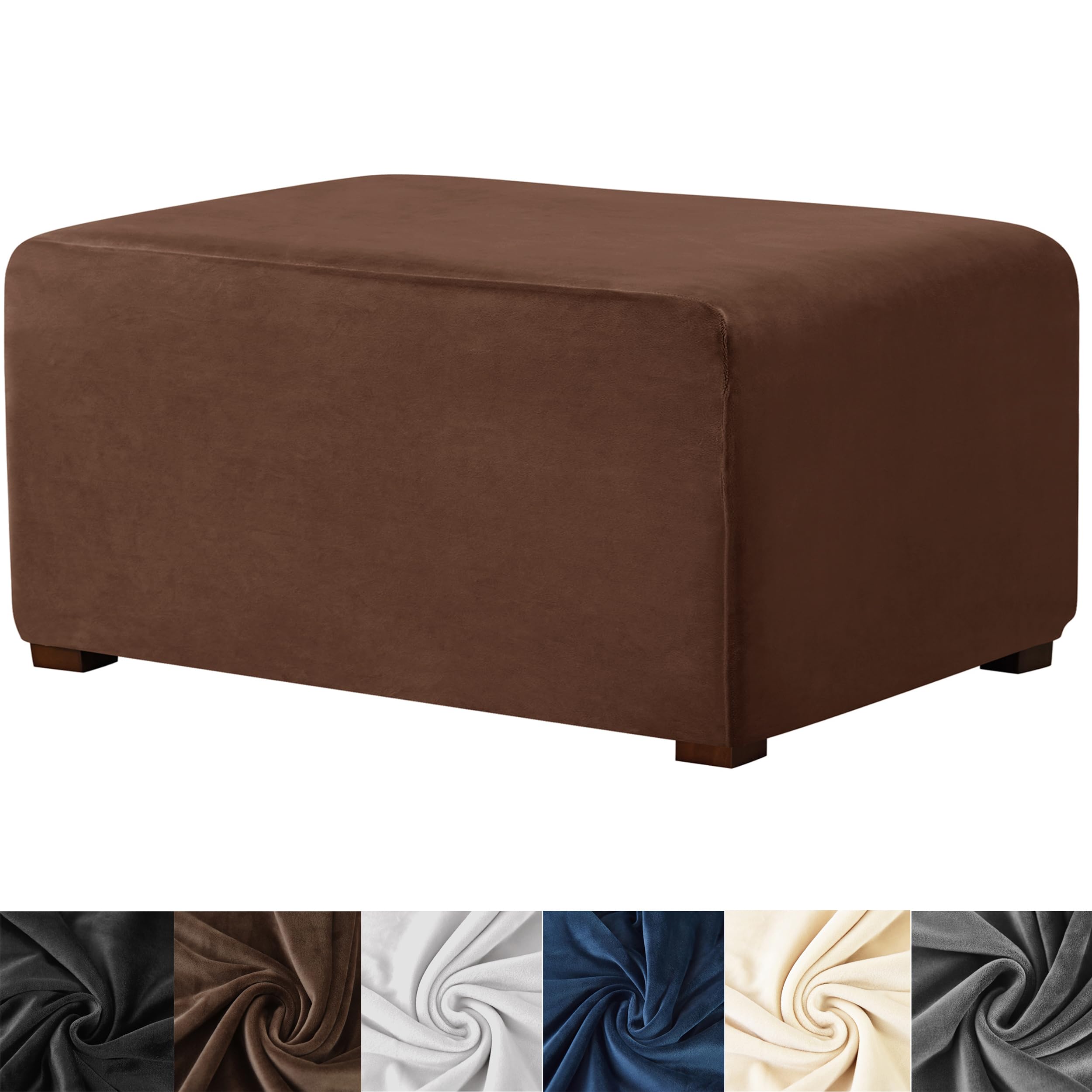 HFCNMY Ottoman Cover Rectangle,Stretch Velvet Ottoman Slipcovers Rectangle Thick Ottoman Covers Slipcover Rectangle Slipcovers for Ottomans Soft Foot Stool Cover with Elastic Bottom Coffee Medium