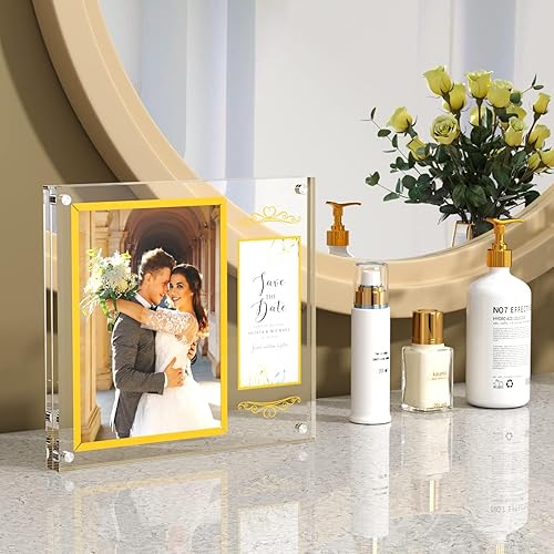 Miniatura 7 de NIUBEE Marco de fotos de boda de 4 x 6, marco de fotos magnético acrílico para exhibición de mesa.