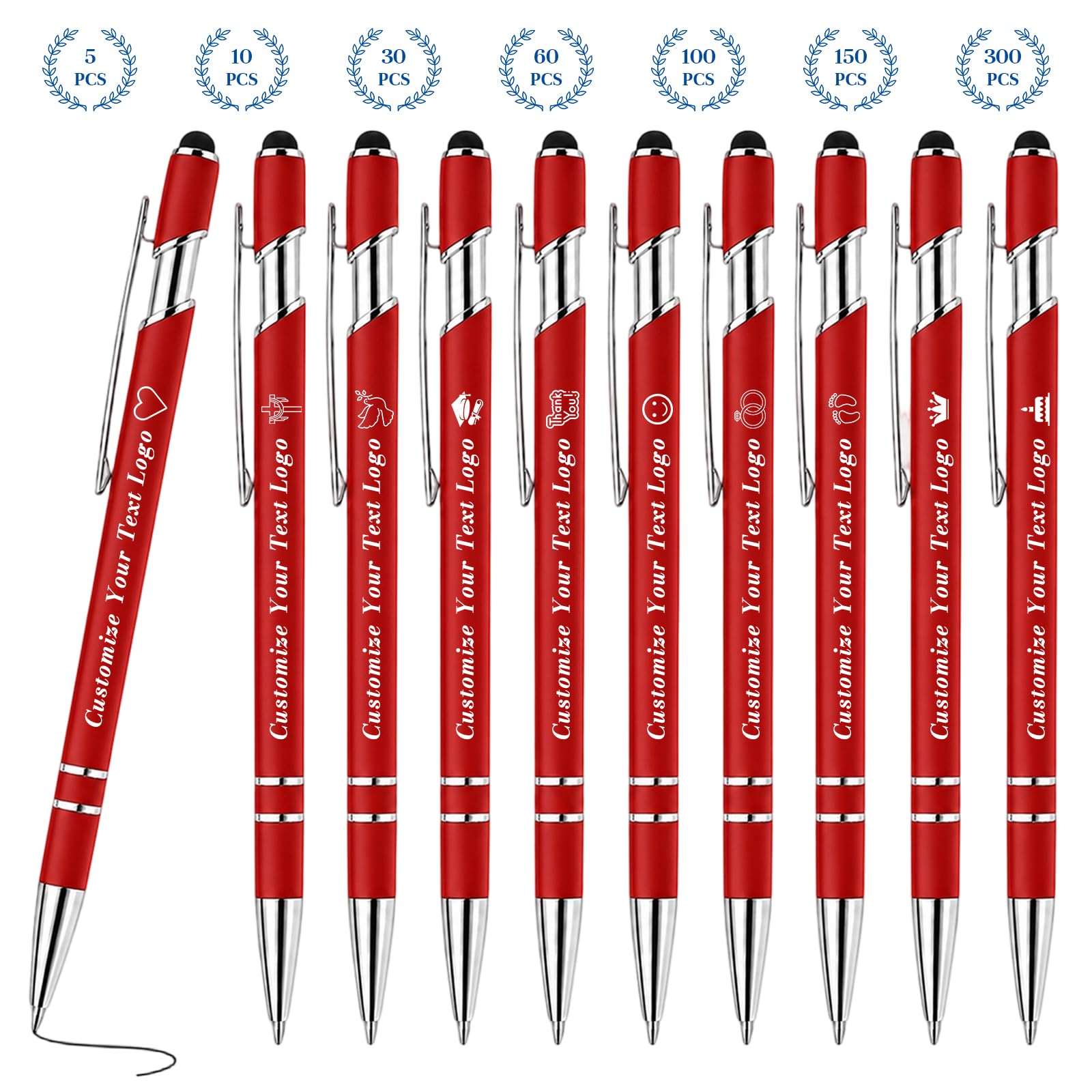 VJY Personalised Pen Bulk with Stylus Tip Customised Logo & Text Engraving