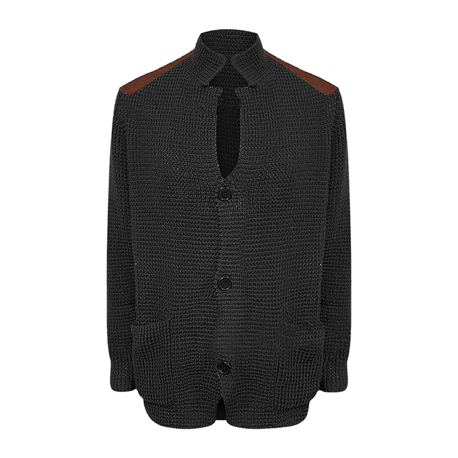 Cardigan Hombre Botones, Chaqueta De Punto Hombre con Cuello Chal Suéter Cuello V Punto Manga Larga Solapa Cuello Abrigo De Punto con Bolsillos Chaqueta De Entretiempo De Punto
