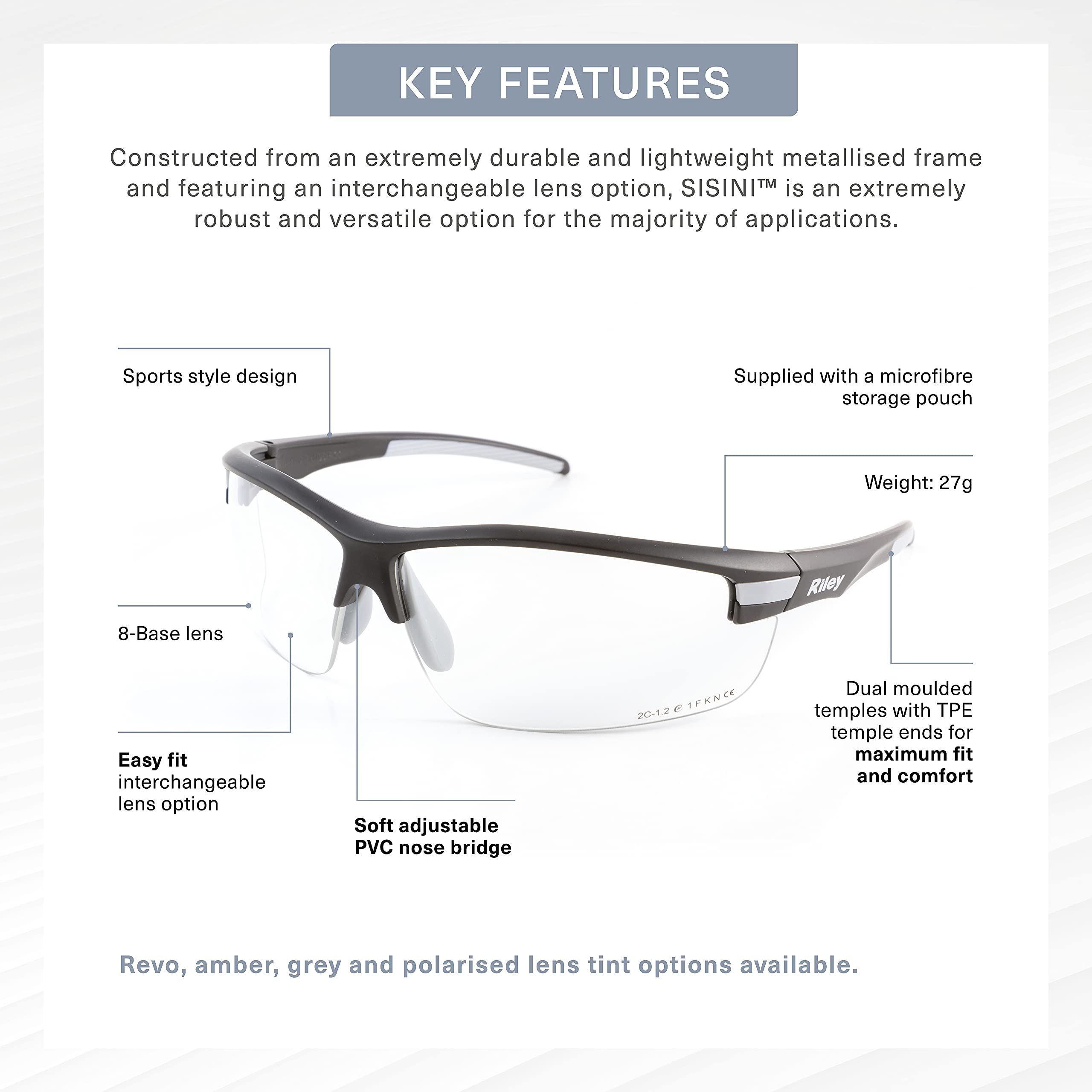 Riley Sisini Sport Style Safety Glasses, Anti Fog Scratch and Imapct Resistant - Image 3