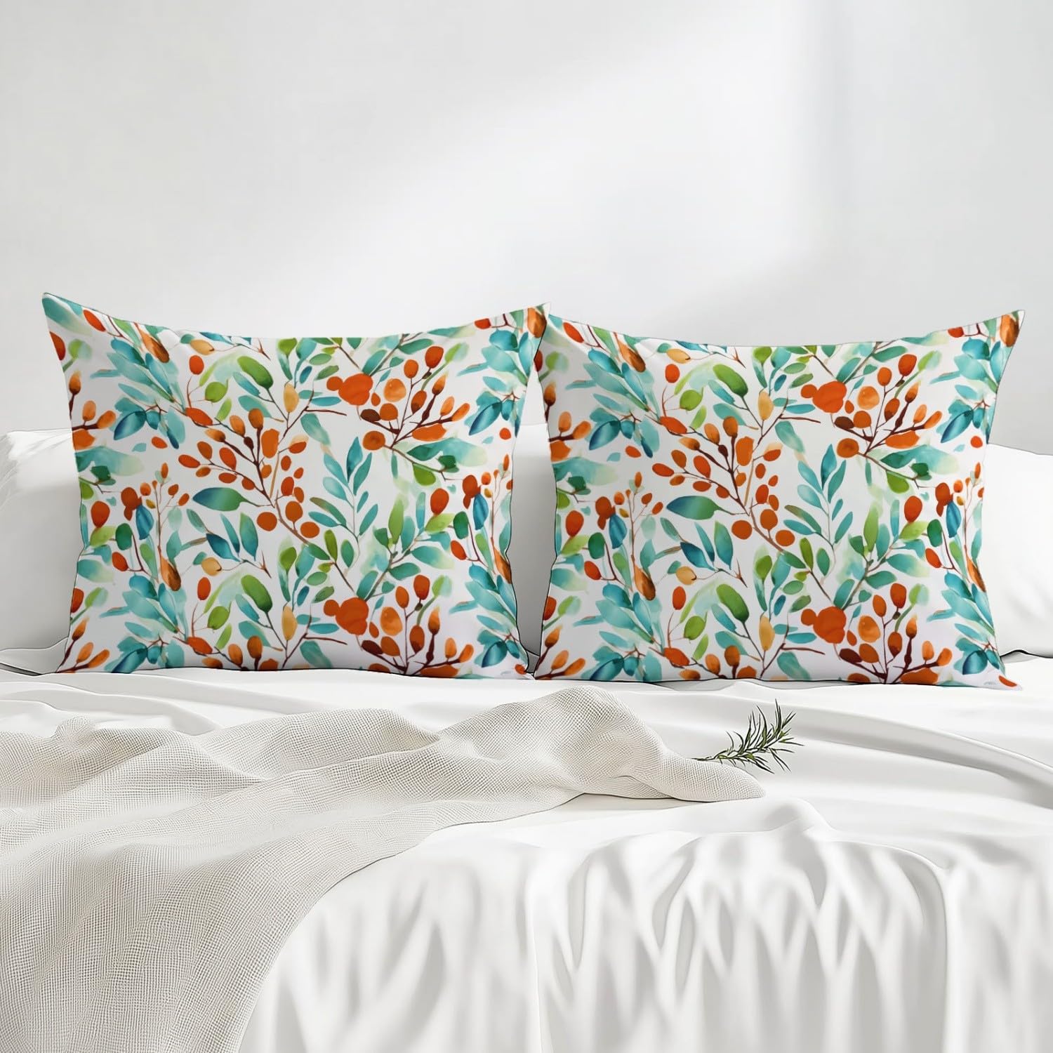 Drap Housse Doux Aquarelle Feuilles Baies Imprimer, 140 x 190 cm Résistance à la Déchirure Drap-Housse avec Poche 30 cm de Profondeur, Bleu Ensembles de literie pour Dortoirs Hôtels