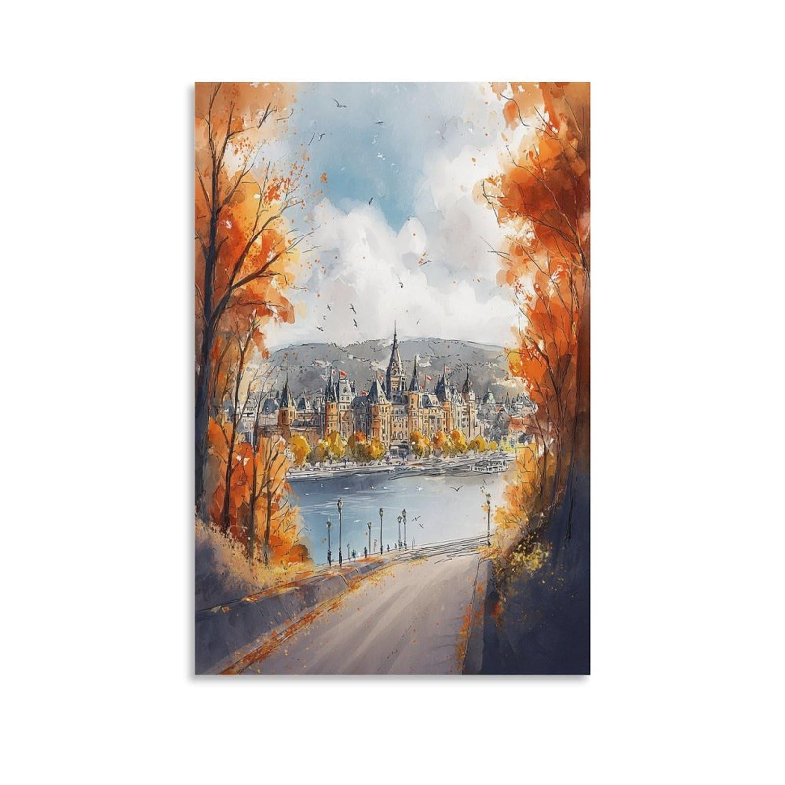 XWYMXZ Ottawa Autumn 24x36inch(60x90cm) Vintage Travel Poster Watercolor Canvas Art