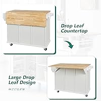 Vista 126 de LUMISOL Carrito de isla de cocina con ruedas de bloqueo con 2 cajones y 4 gabinetes, isla de cocina rodante con estantes ajustables, mesa de madera
