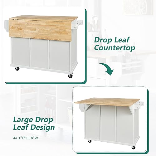 Miniatura 6 de LUMISOL Isla de cocina con ruedas con almacenamiento, carrito de isla de cocina con hoja caída, 2 puertas con estantes de almacenamiento internos,