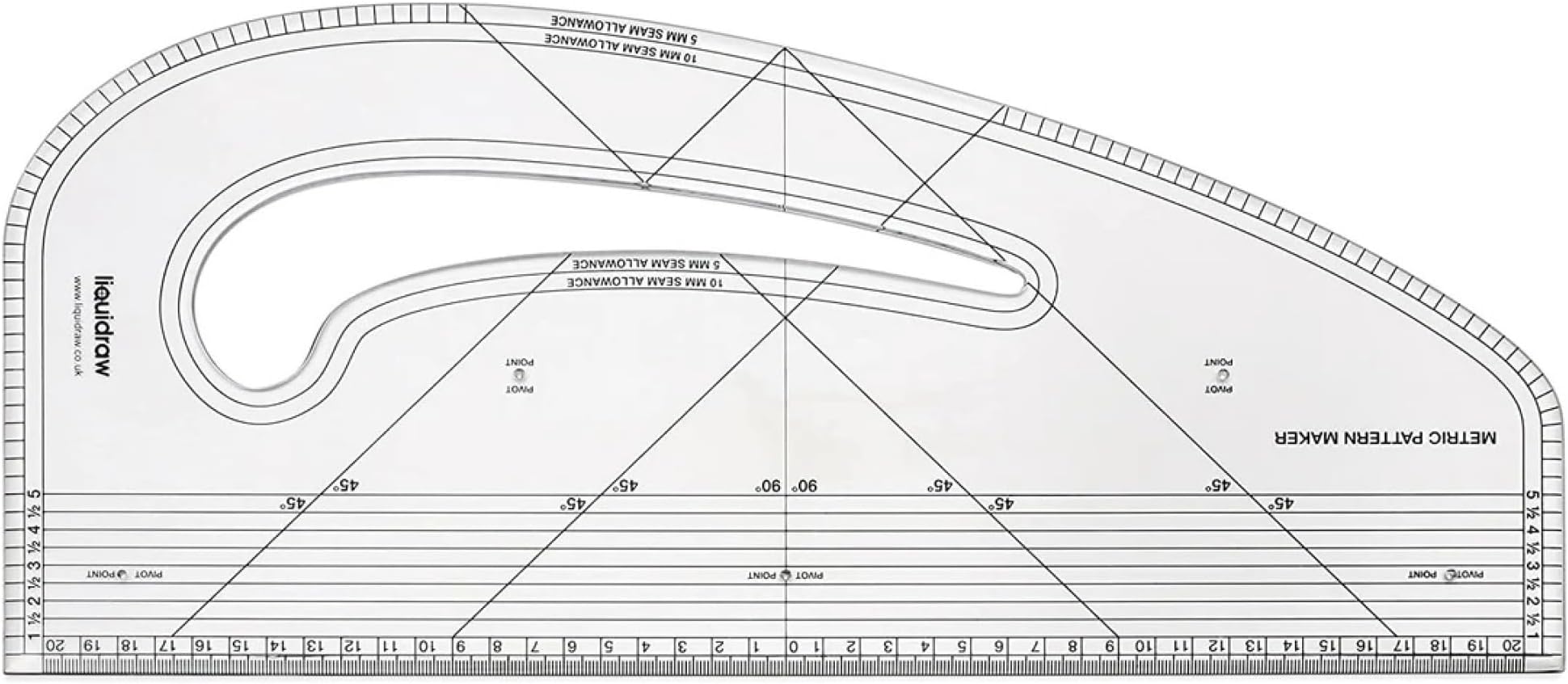 Liquidraw Pattern Maker Ruler - 43 x 19 cm (16.9" x 7.5") | Multipurpose Bevelled Edge Metric Tool for Measuring, Sewing, Cutting & Drafting | Ruler for Dressmaking, Tailoring & Fashion Design