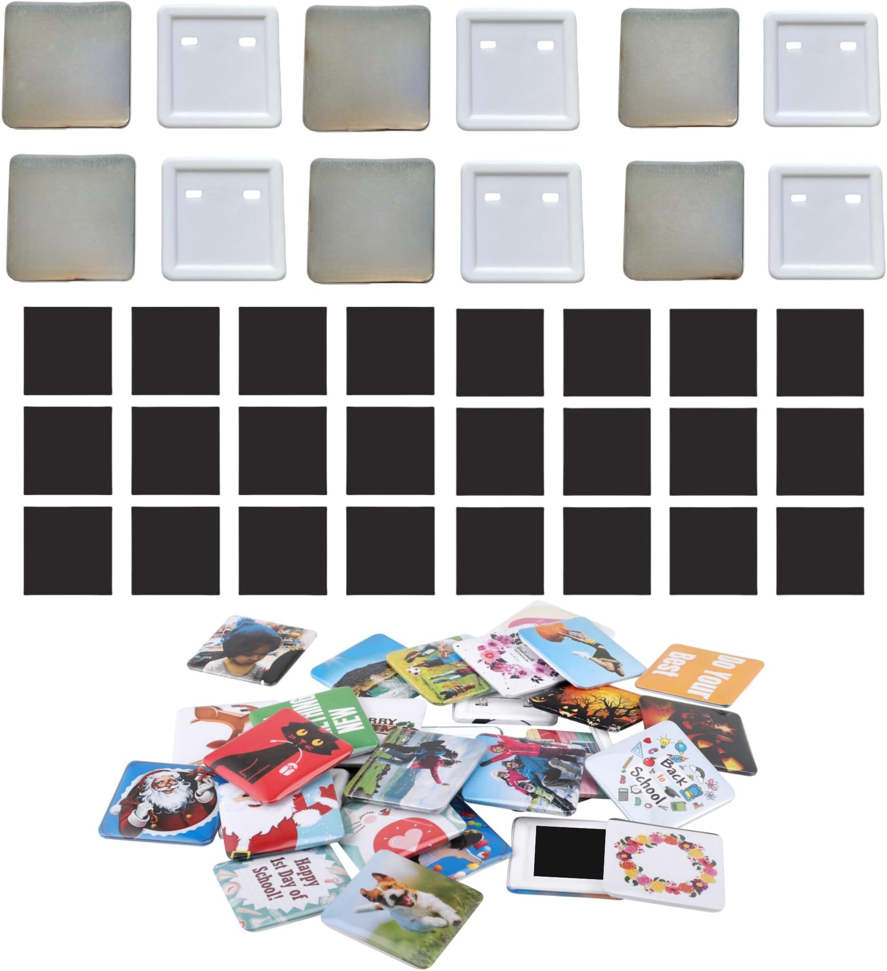 100 Set 2'' x 2'' Square Fridge Magnet Button Making Supplies for Button Press Machine, DIY Square Photo Picture Magnet Button, Not Including Machine