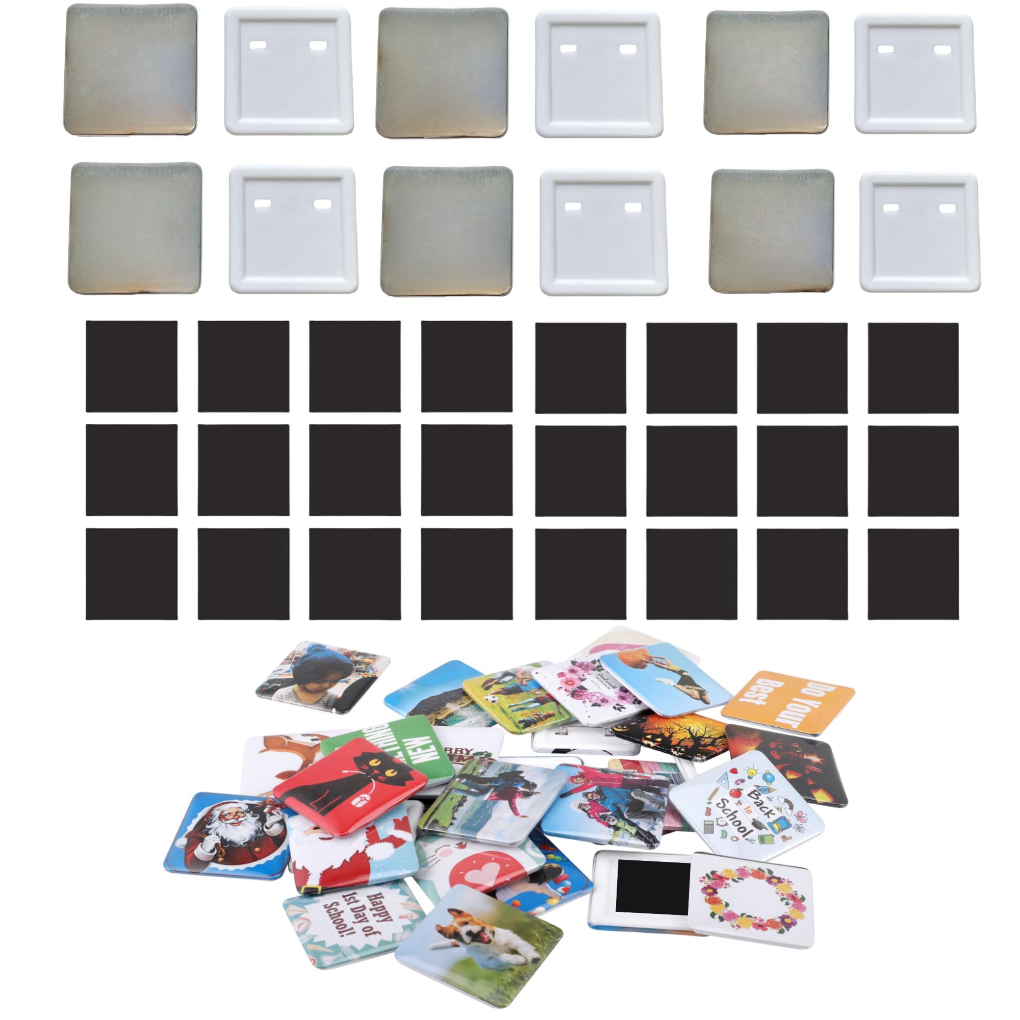 100 Set 2'' x 2'' Square Fridge Magnet Button Making Supplies for Badge Press Machine, DIY Square Photo Picture Magnet Button, Not Including Machine